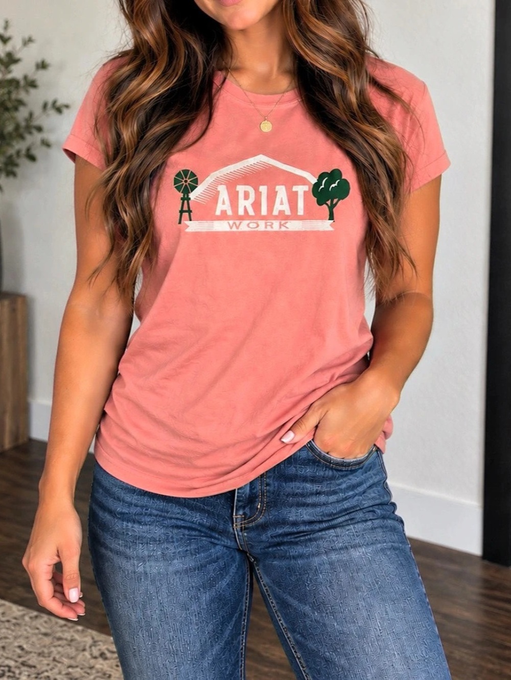 Ariat Rebar Graphic Short Sleeve Tee Pink Size XL/TG